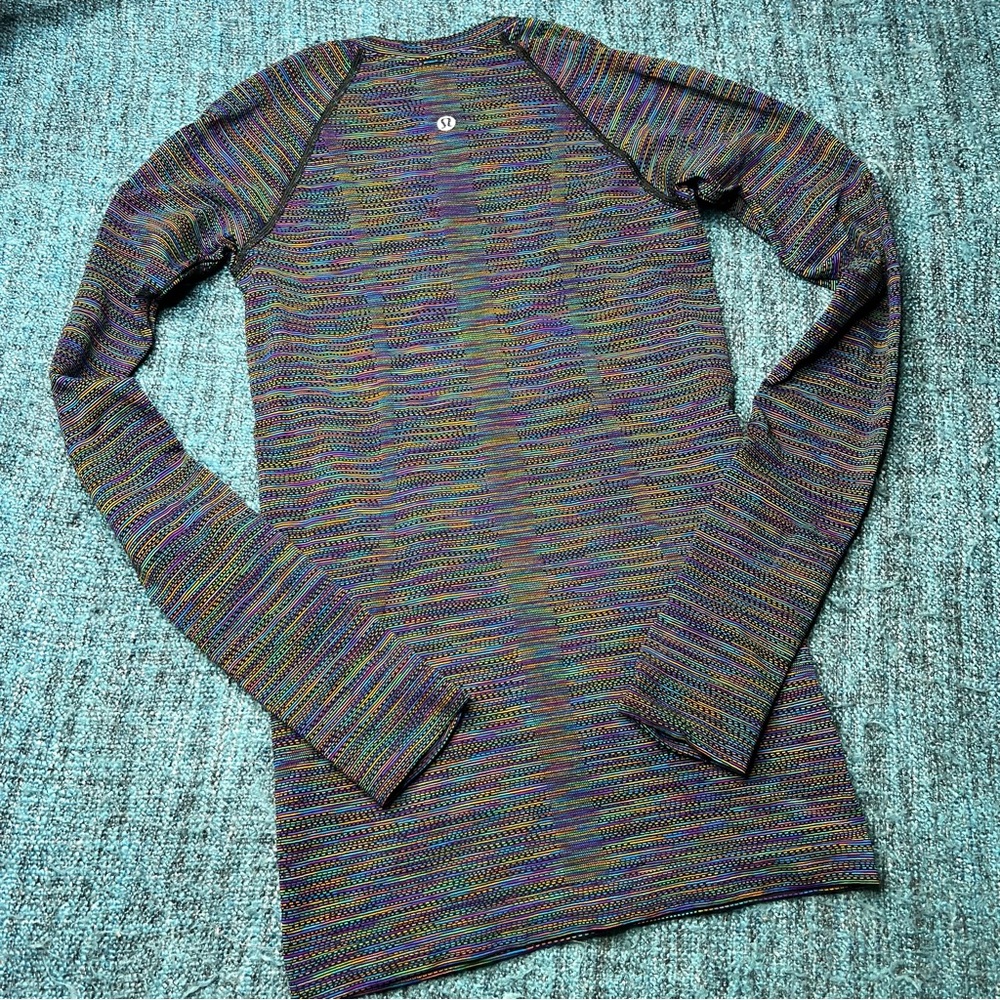 RARE Lululemon Swiftly Tech Long Sleeve Love Black Rainbow Shirt Limited Edition